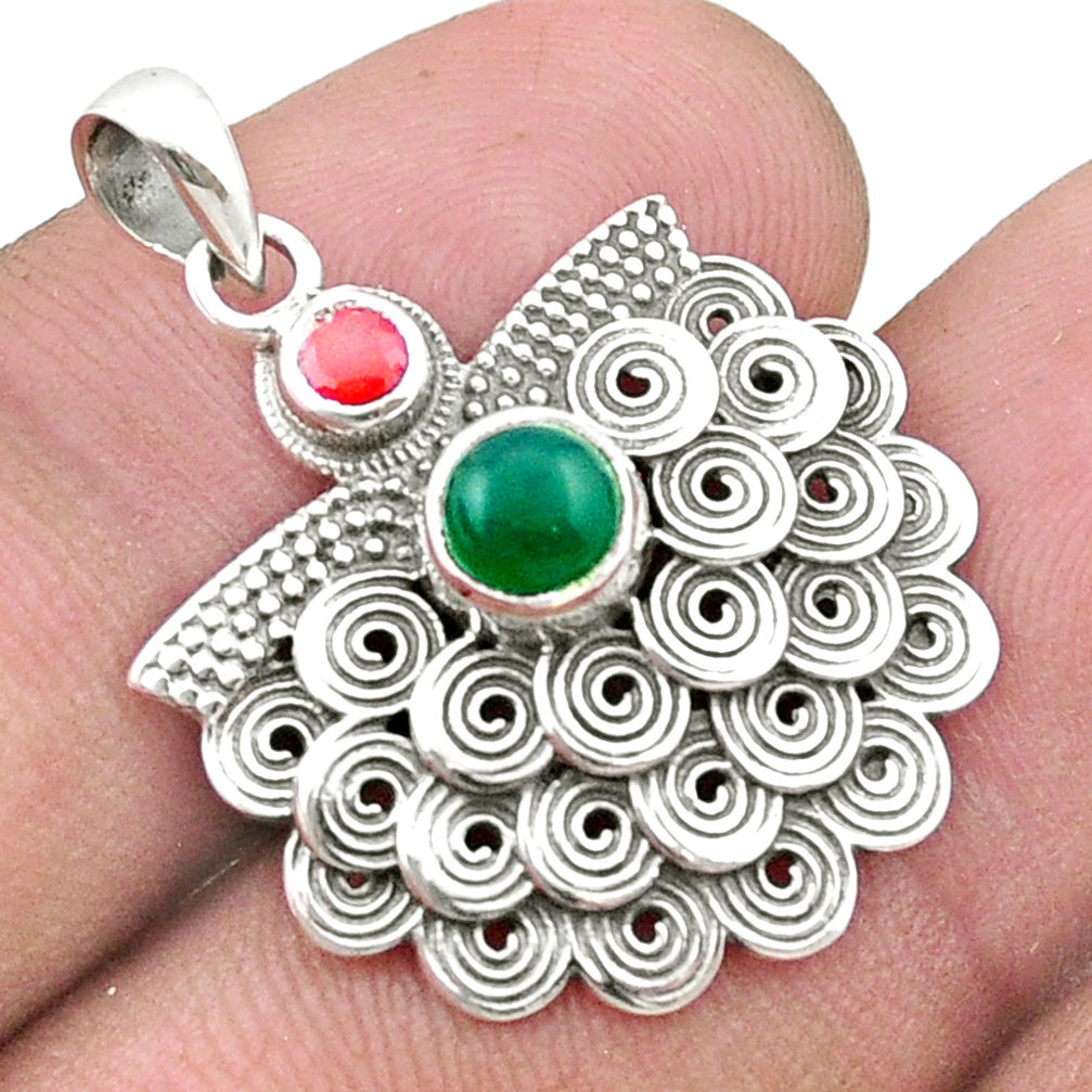 1.26cts natural green chalcedony red garnet 925 sterling silver pendant u34762