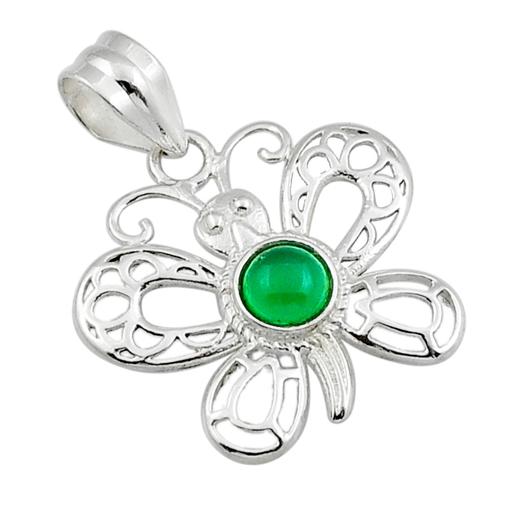 1.21cts natural green chalcedony round sterling silver butterfly pendant y23064
