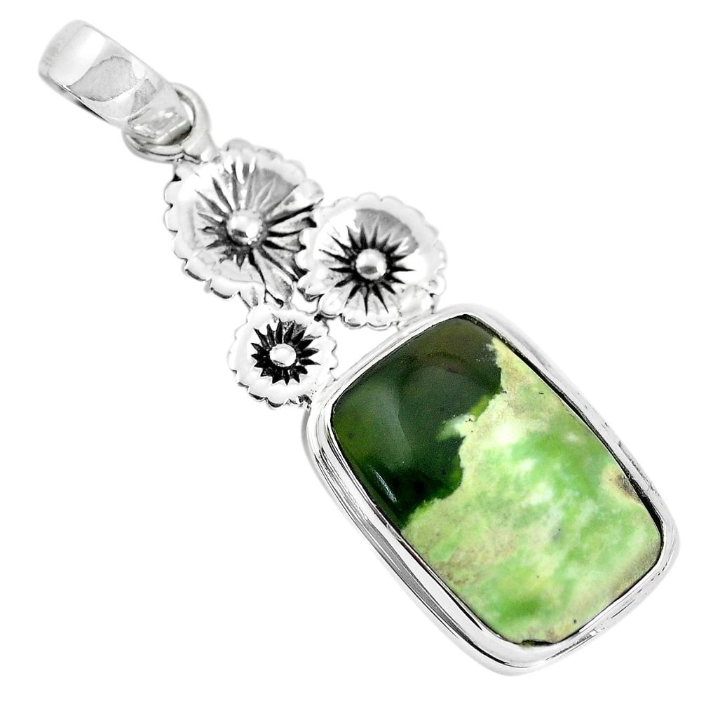 14.72cts natural green chrome chalcedony 925 silver flower pendant p55283