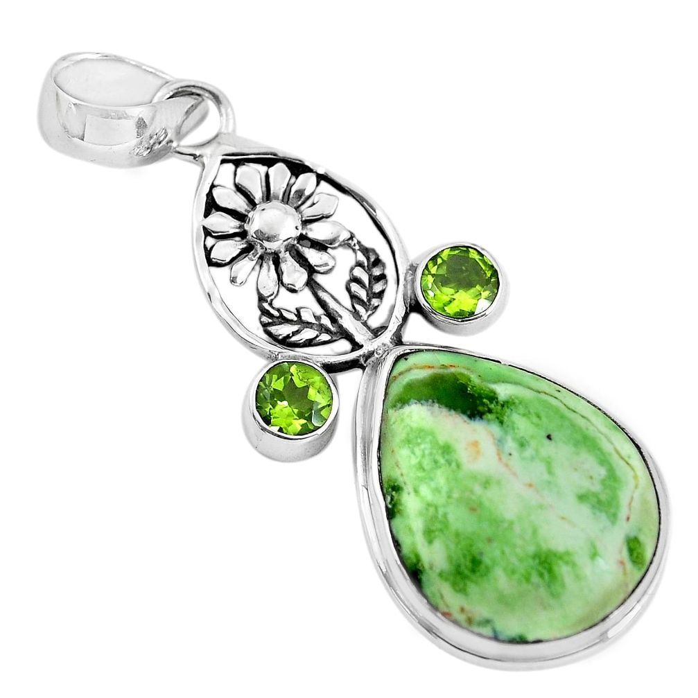  green chrome chalcedony 925 silver flower pendant p55300