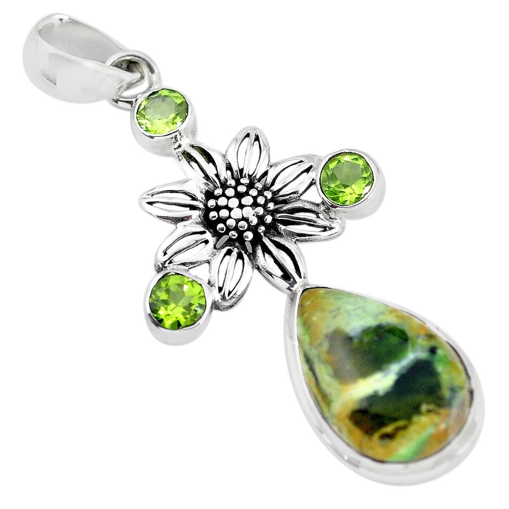 13.71cts natural green chrome chalcedony 925 silver flower pendant p55354