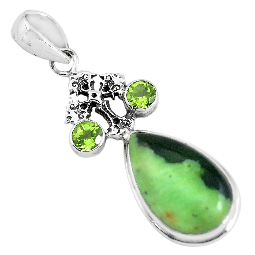 15.47cts natural green chrome chalcedony 925 silver holy cross pendant p55302