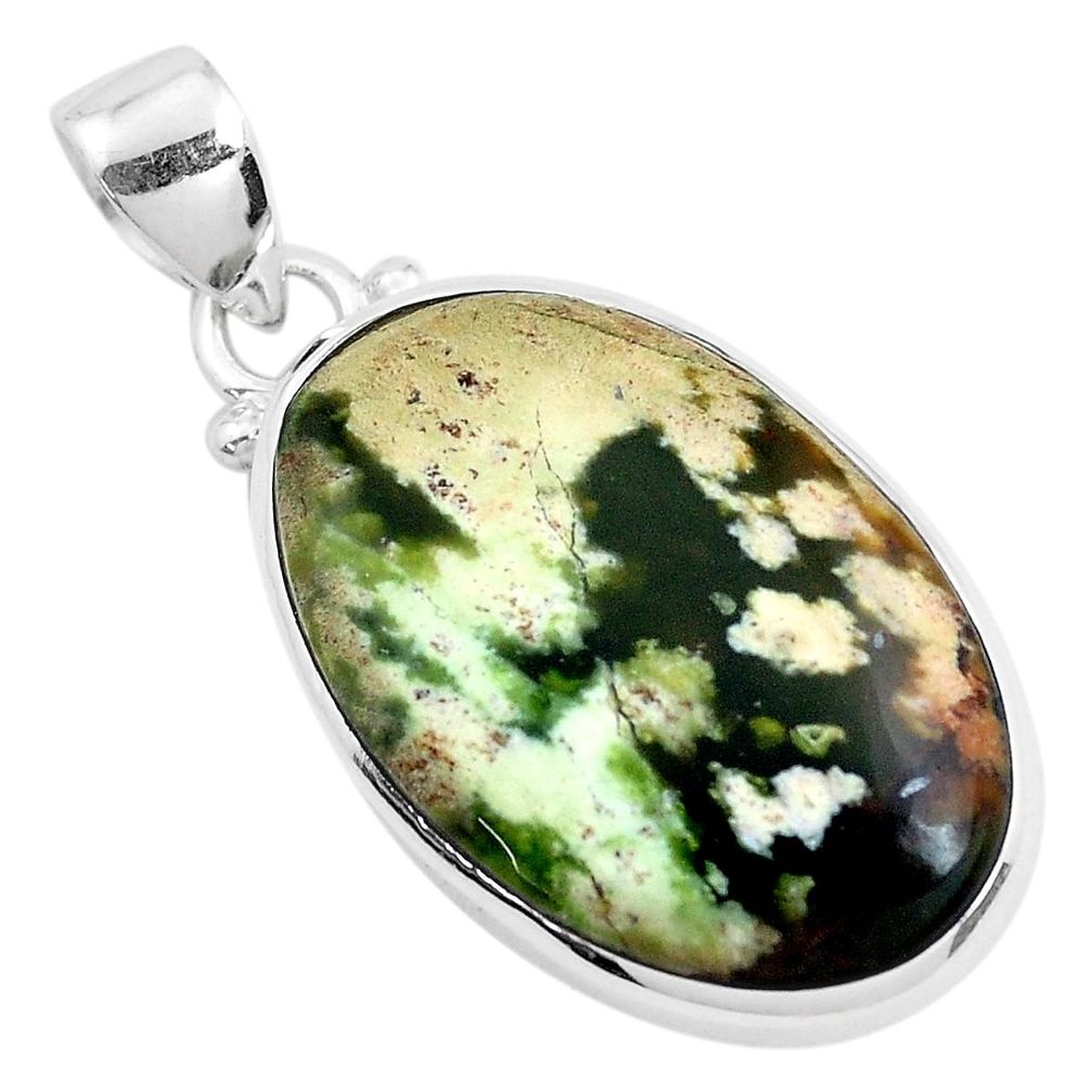 13.70cts natural green chrome chalcedony 925 sterling silver pendant p40687