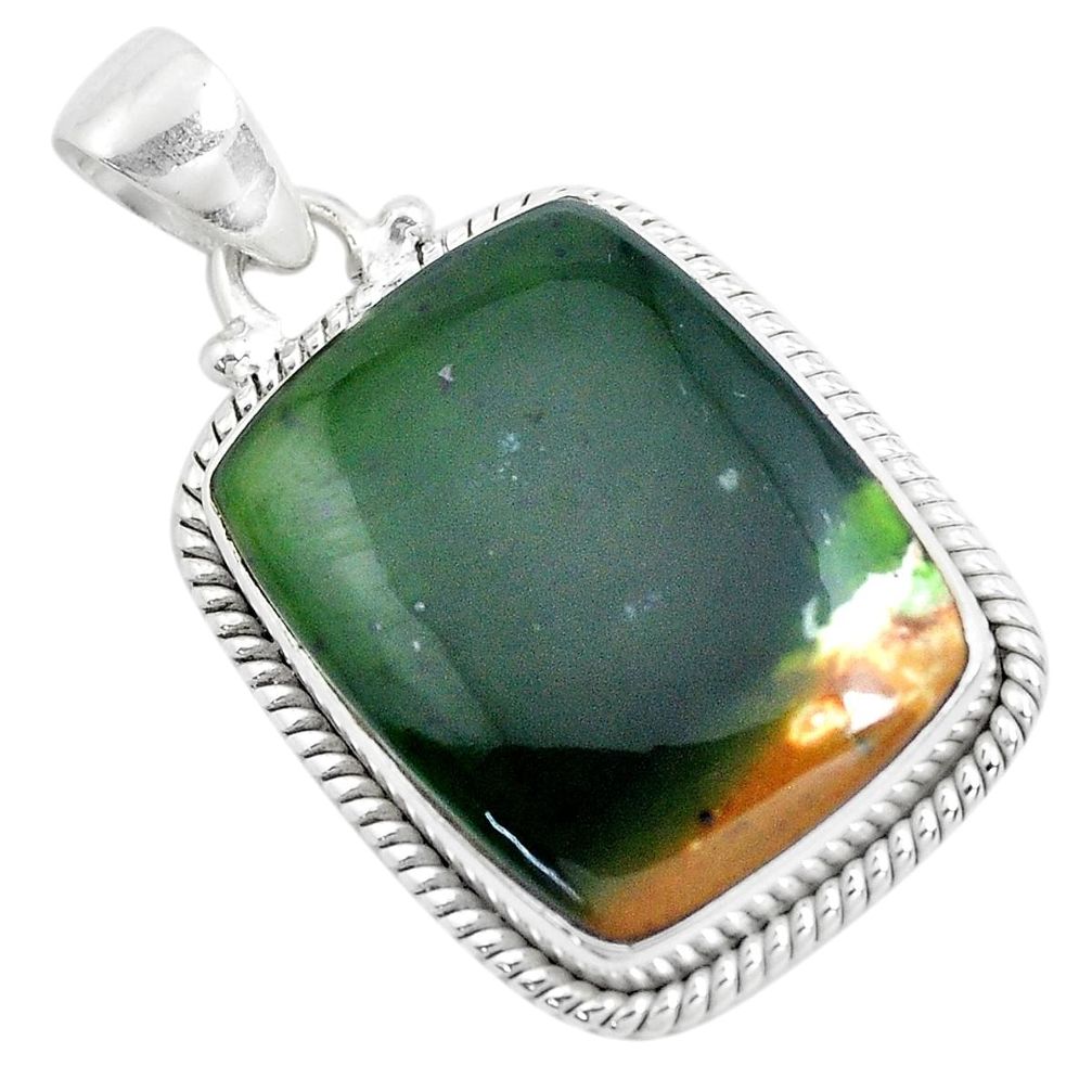 17.57cts natural green chrome chalcedony 925 sterling silver pendant p40697