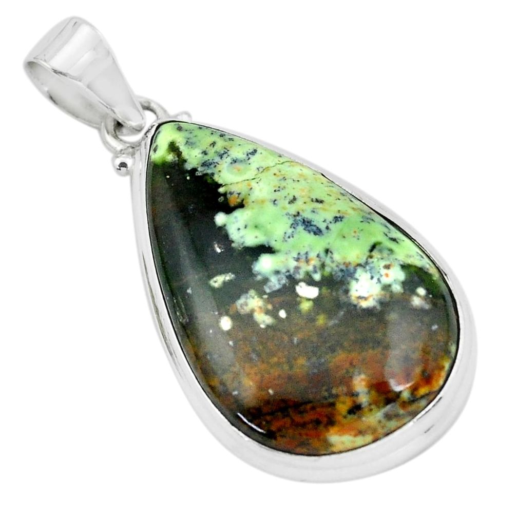 22.02cts natural green chrome chalcedony 925 sterling silver pendant p66136