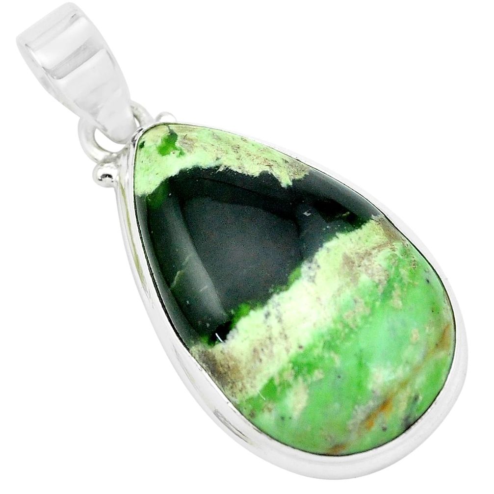 18.70cts natural green chrome chalcedony 925 sterling silver pendant p66149