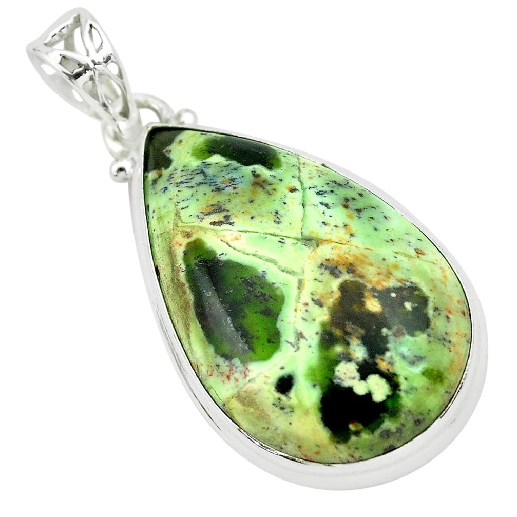 21.48cts natural green chrome chalcedony 925 sterling silver pendant p66152