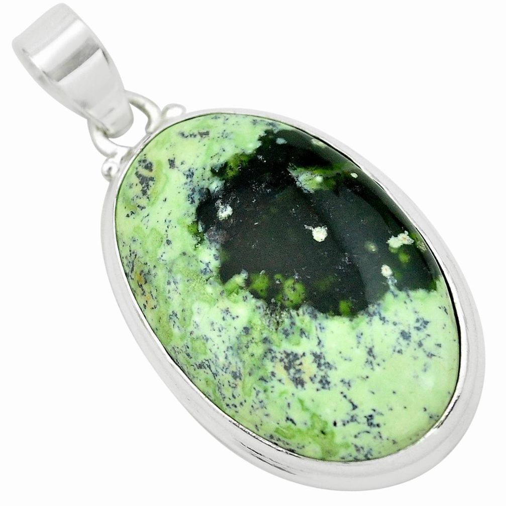 24.38cts natural green chrome chalcedony 925 sterling silver pendant p66153