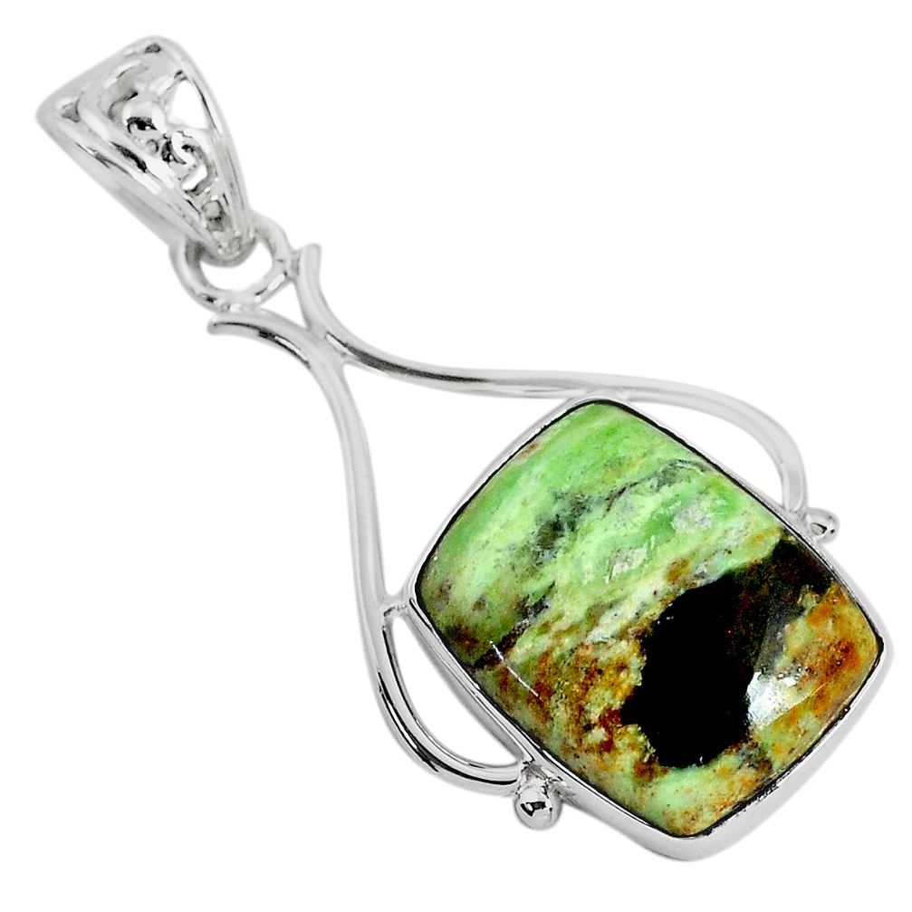 16.28cts natural green chrome chalcedony 925 sterling silver pendant r94663