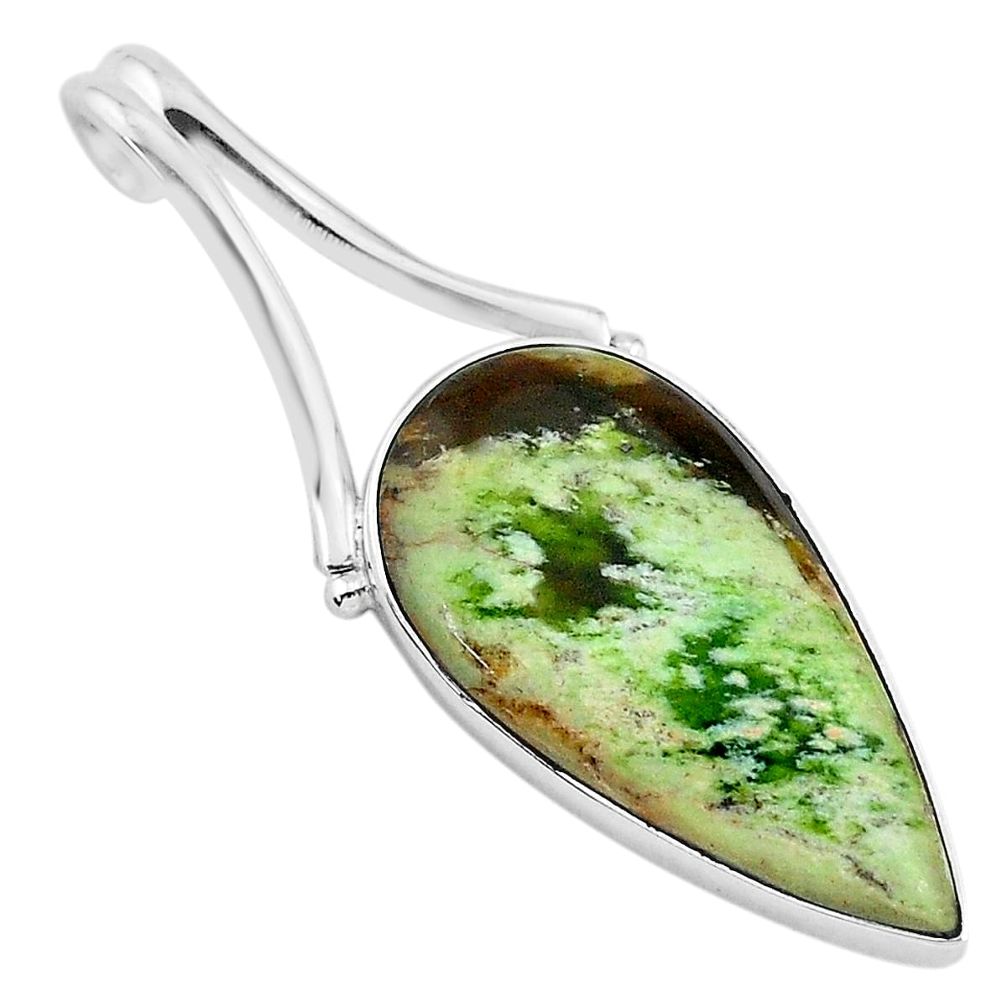 11.17cts natural green chrome chalcedony 925 sterling silver pendant r94666