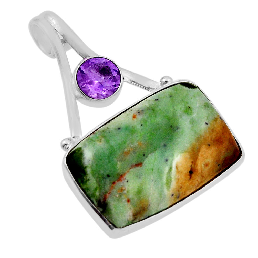 15.02cts natural green chrome chalcedony amethyst 925 silver pendant n29230