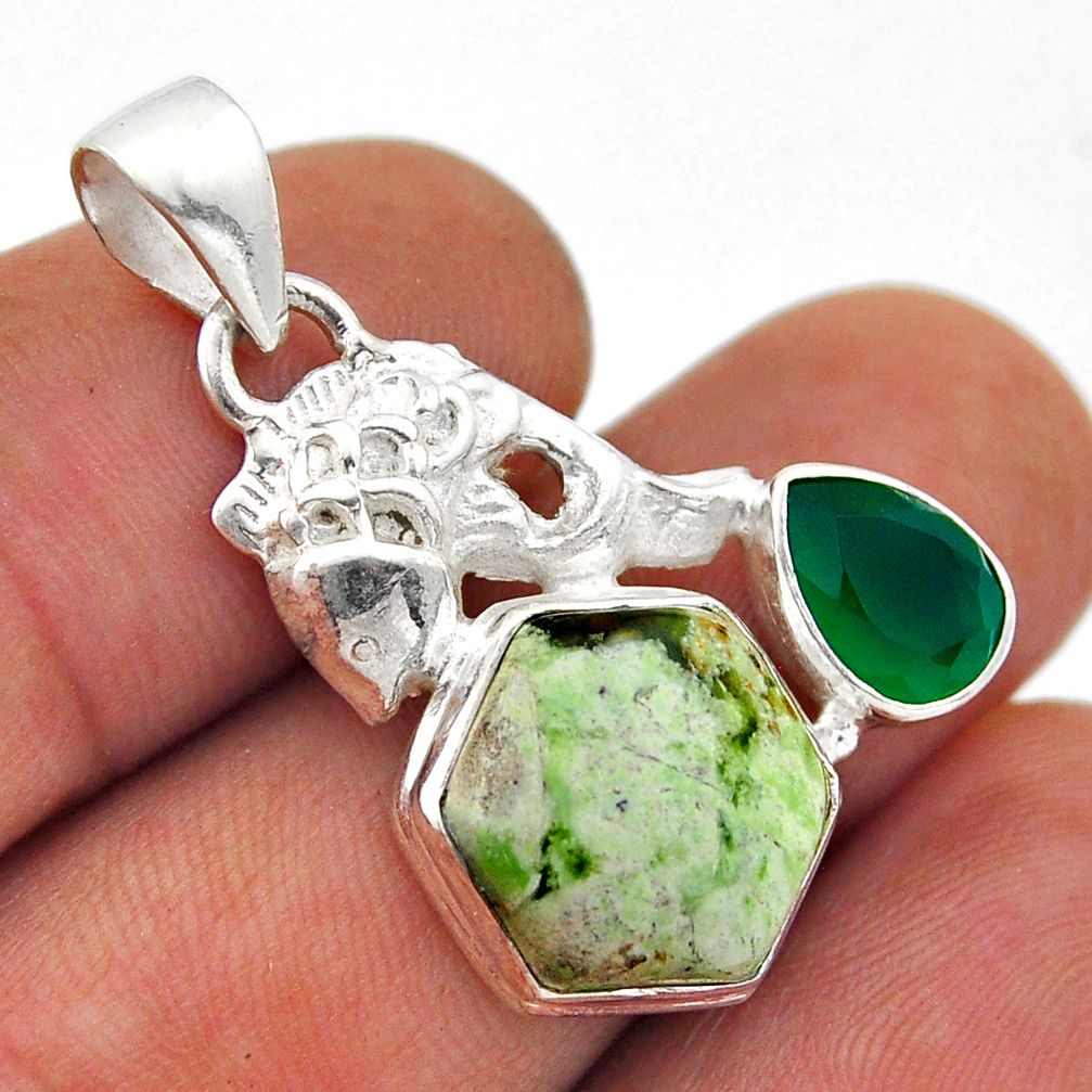 7.24cts natural green chrome chalcedony chalcedony silver fish pendant n51632