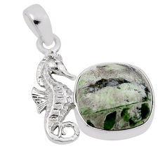 5.18cts natural green chrome chalcedony cushion silver seahorse pendant n34618