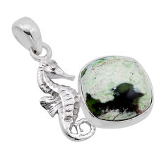 6.10cts natural green chrome chalcedony cushion silver seahorse pendant n51667