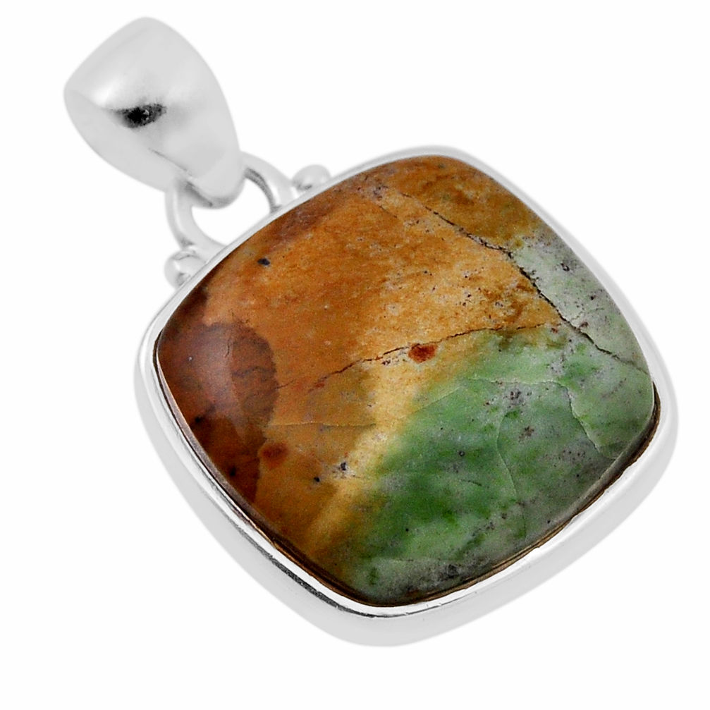 15.05cts natural green chrome chalcedony cushion sterling silver pendant n29235