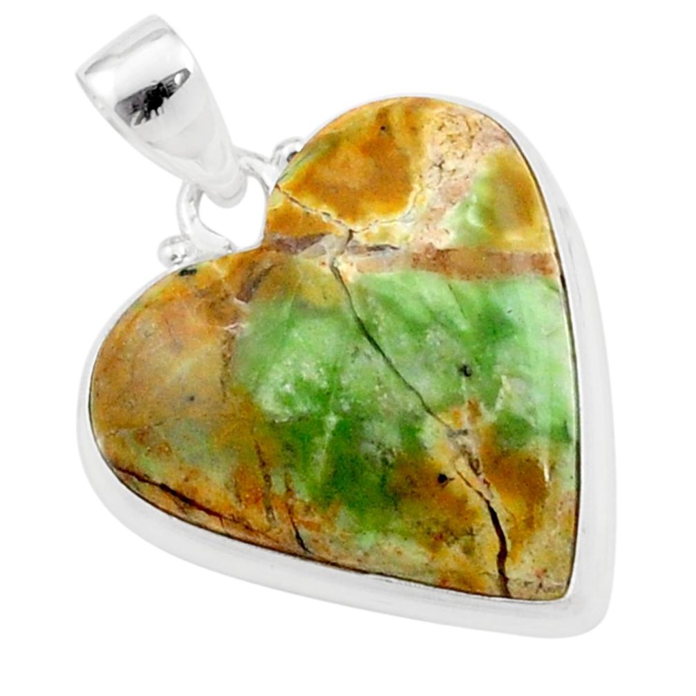 18.93cts natural green chrome chalcedony heart 925 silver pendant t78843