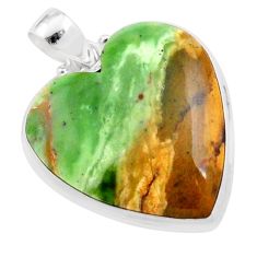 25.57cts natural green chrome chalcedony heart 925 silver pendant t78846