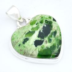 18.10cts natural green chrome chalcedony heart sterling silver pendant u59613