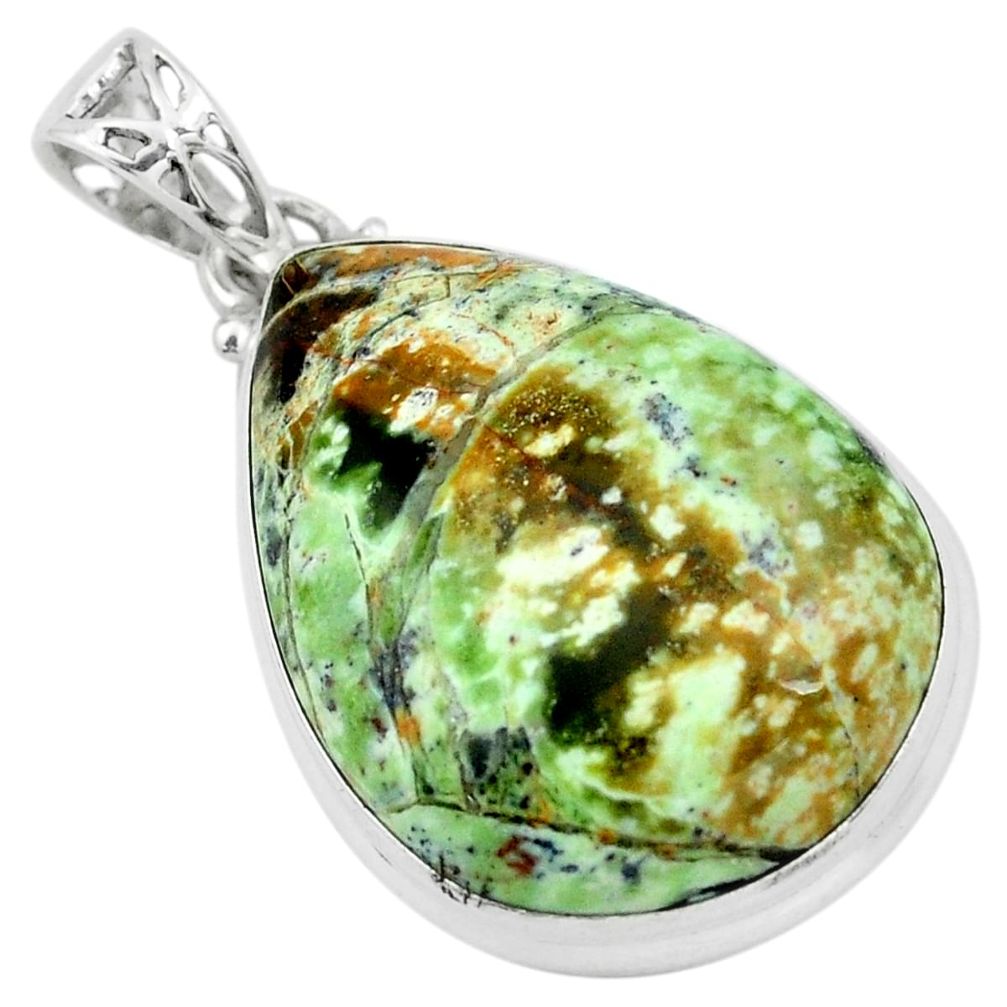 25.00cts natural green chrome chalcedony pear 925 sterling silver pendant p66121