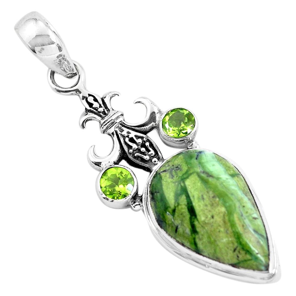 15.16cts natural green chrome chalcedony peridot 925 silver pendant p55286