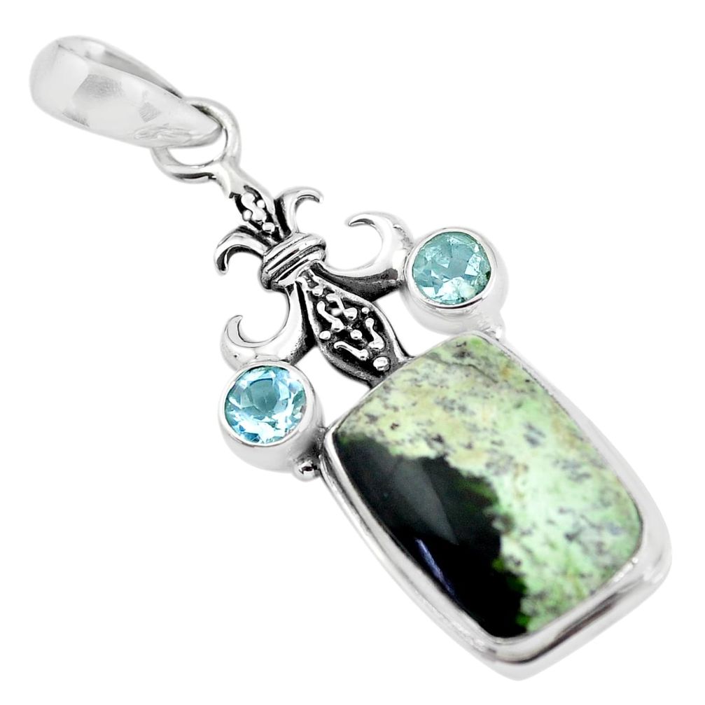 14.72cts natural green chrome chalcedony topaz 925 silver pendant p55353