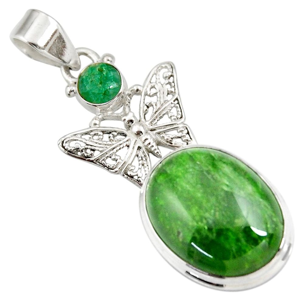 17.36cts natural green chrome diopside 925 silver butterfly pendant d42553