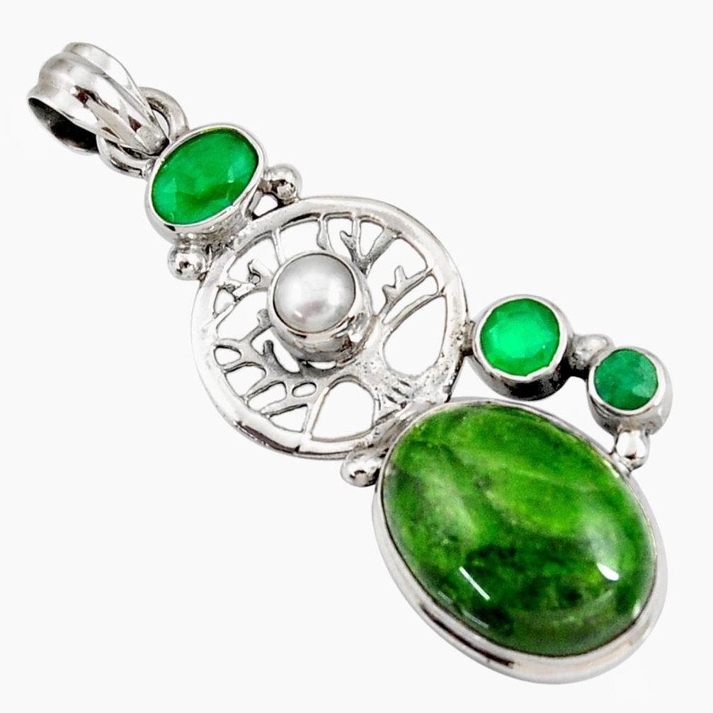 16.46cts natural green chrome diopside 925 silver tree of life pendant d42559