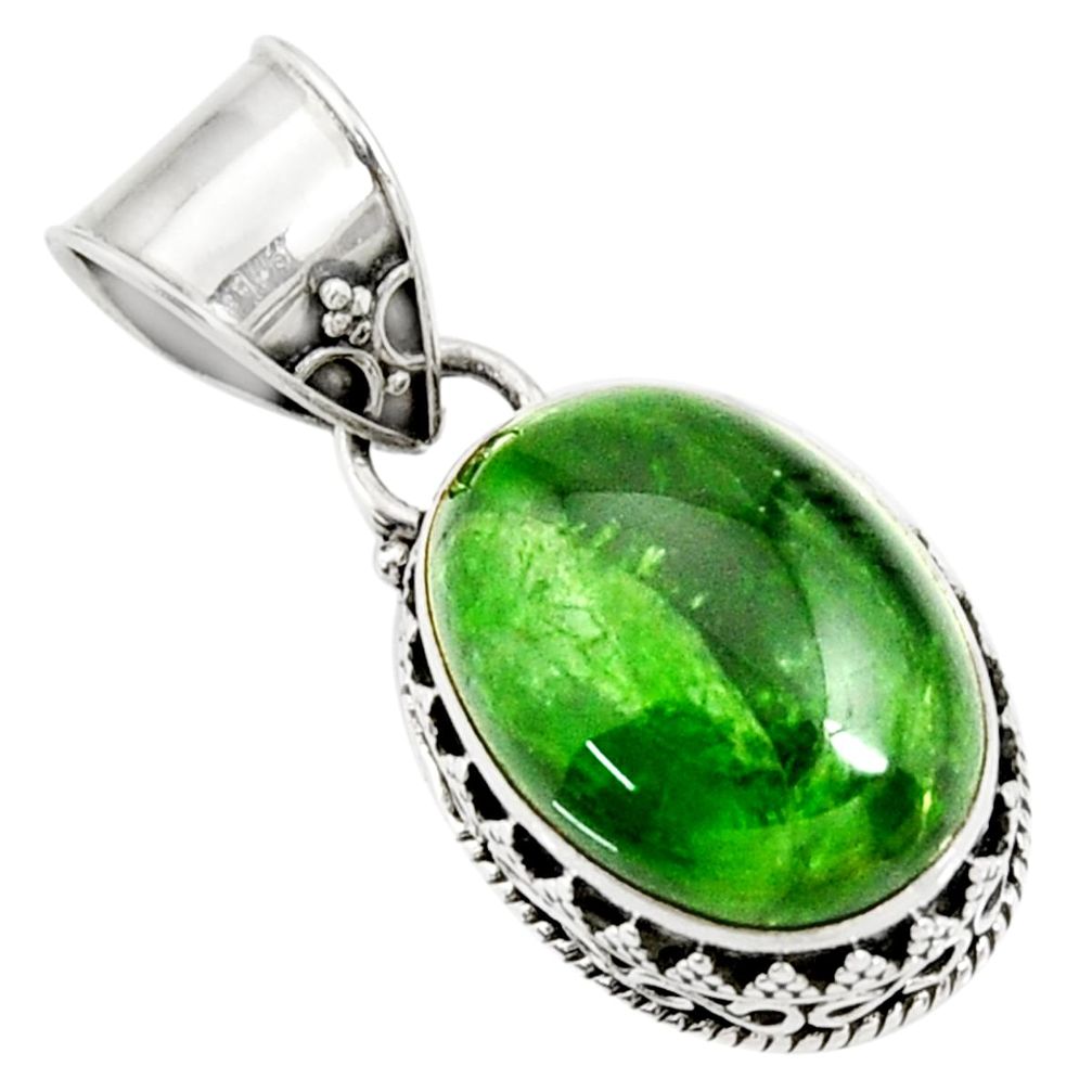 13.45cts natural green chrome diopside 925 sterling silver pendant d42652