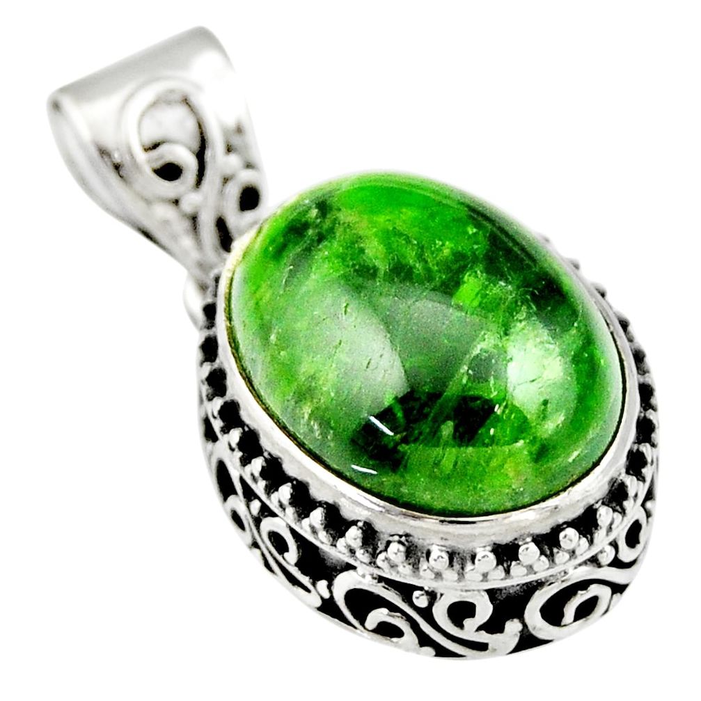 10.04cts natural green chrome diopside 925 sterling silver pendant r19021