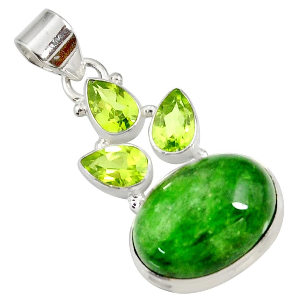 17.67cts natural green chrome diopside chalcedony 925 silver pendant d42561