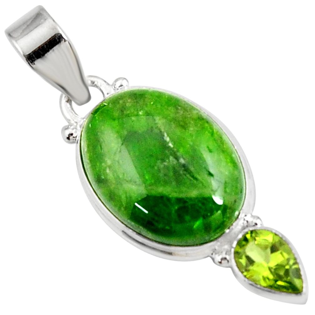 14.07cts natural green chrome diopside oval peridot 925 silver pendant d42603