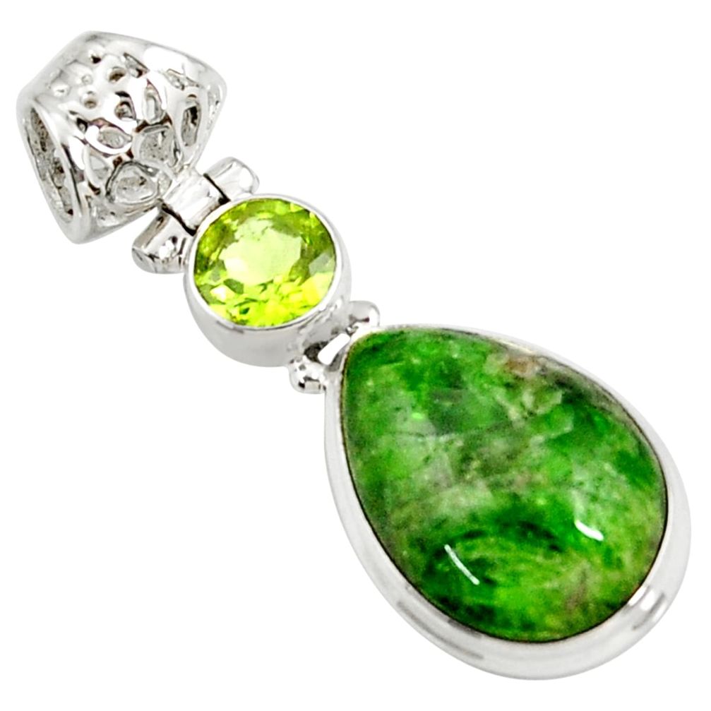 14.23cts natural green chrome diopside pear peridot 925 silver pendant d42581