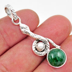 5.03cts natural green chrome diopside pearl 925 silver snake pendant y42024