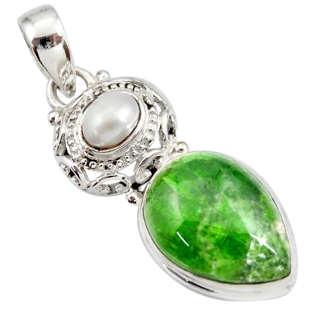 15.16cts natural green chrome diopside pearl 925 sterling silver pendant d42020