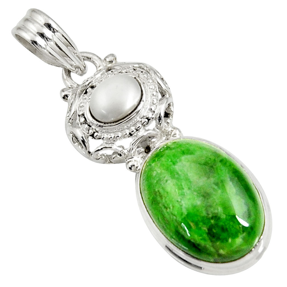 14.41cts natural green chrome diopside pearl 925 sterling silver pendant d42654