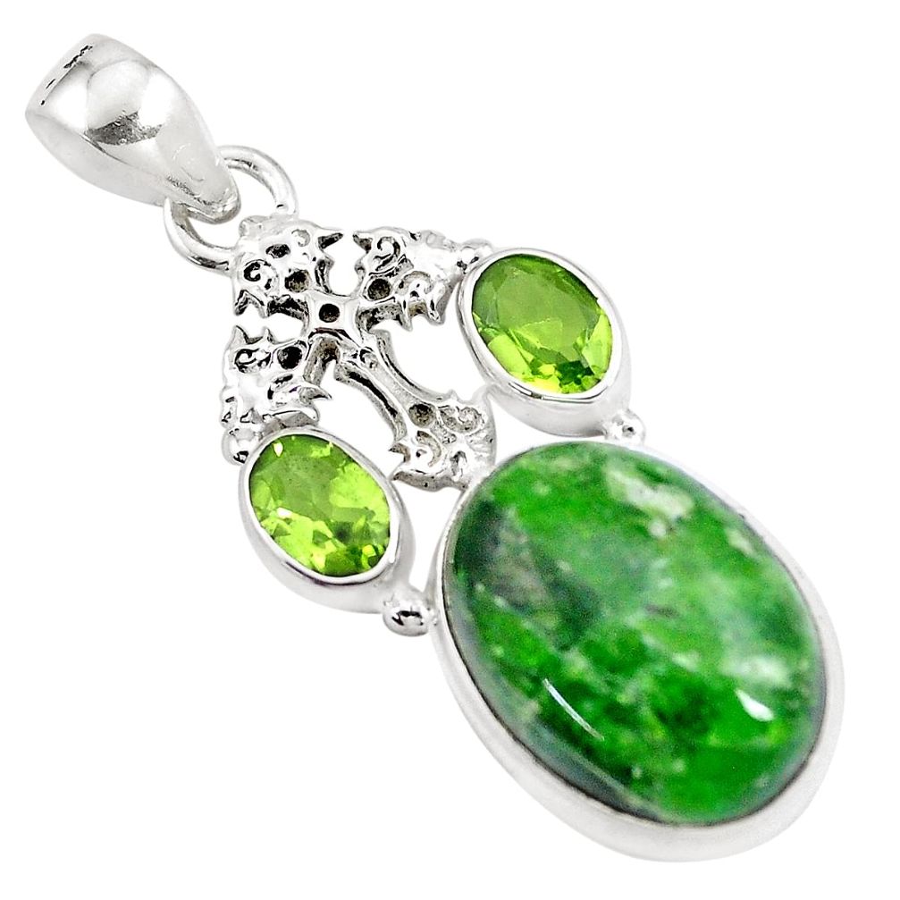  green chrome diopside peridot 925 silver cross pendant p16256