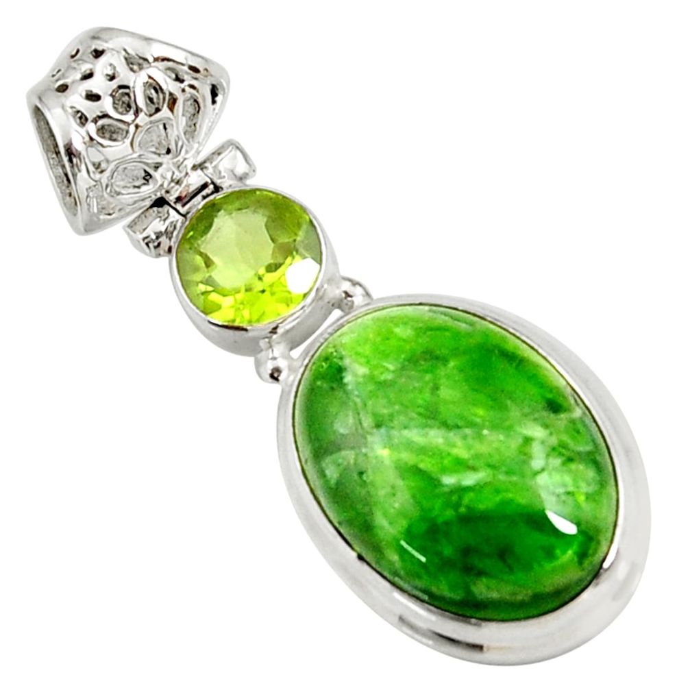 16.06cts natural green chrome diopside peridot 925 silver pendant d42636
