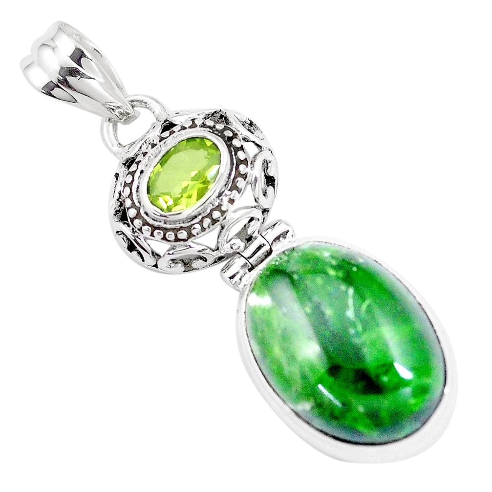 15.16cts natural green chrome diopside peridot 925 silver pendant jewelry p16241