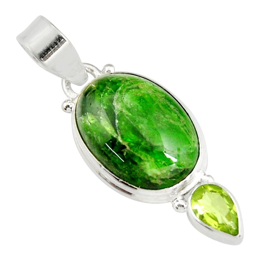 14.23cts natural green chrome diopside peridot 925 silver pendant jewelry r19581