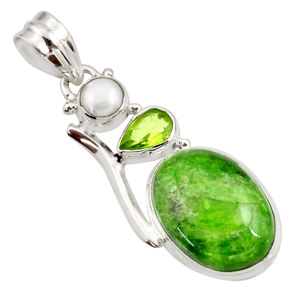  green chrome diopside peridot pearl 925 silver pendant d42013