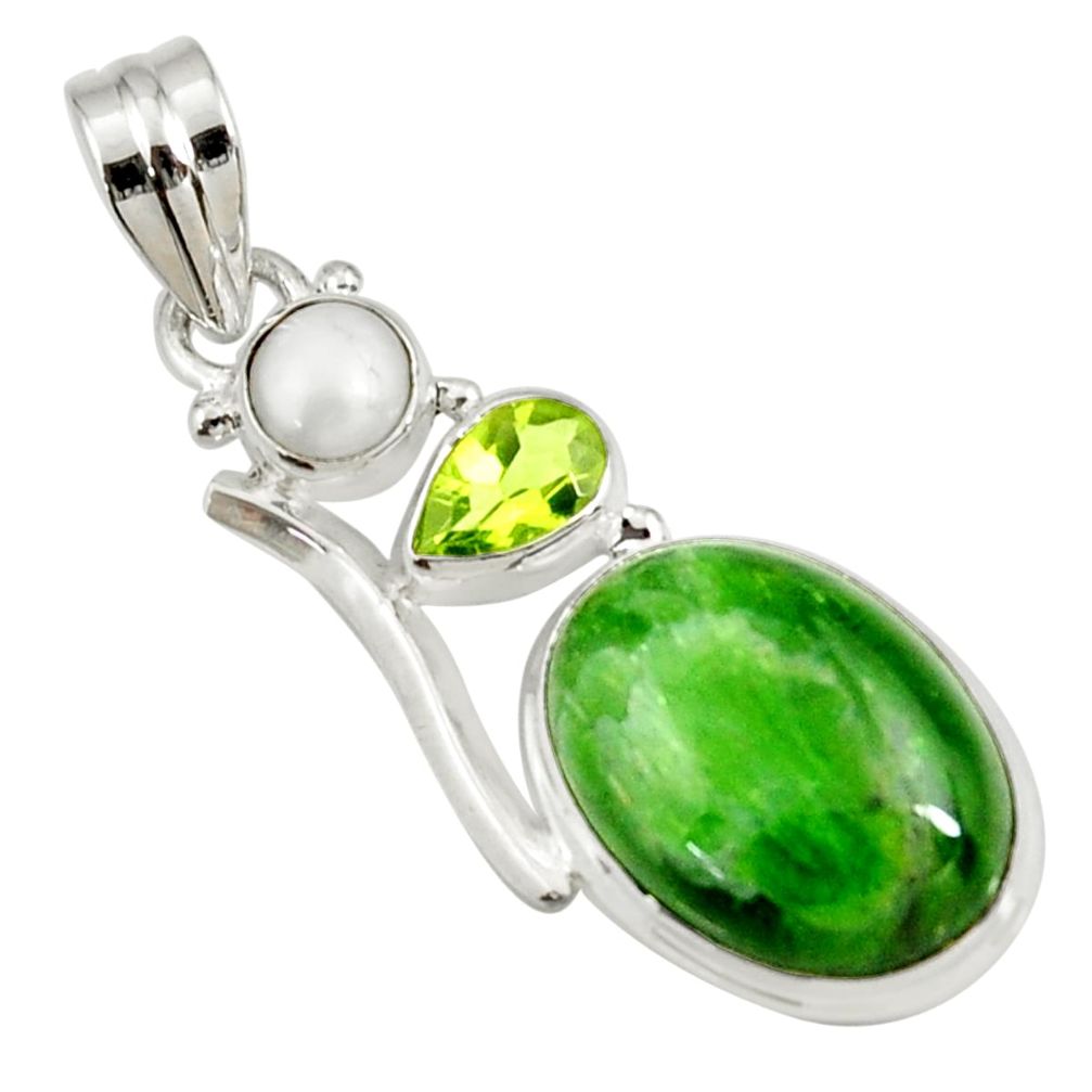 16.54cts natural green chrome diopside peridot pearl 925 silver pendant d42633