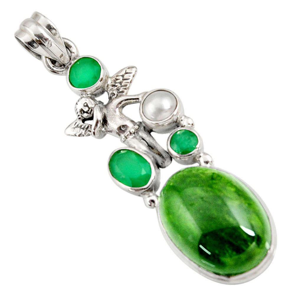 green chrome diopside silver angel wings fairy pendant d42567