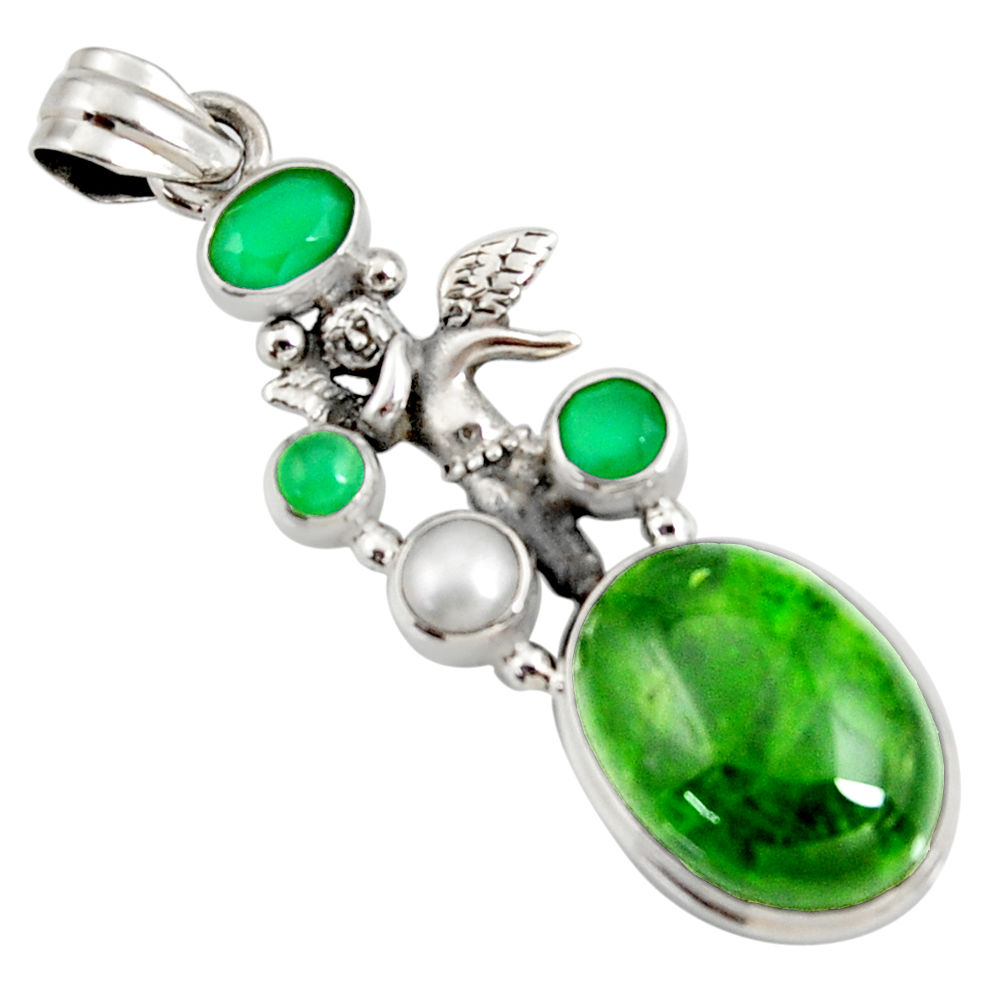  green chrome diopside silver angel wings fairy pendant d42572