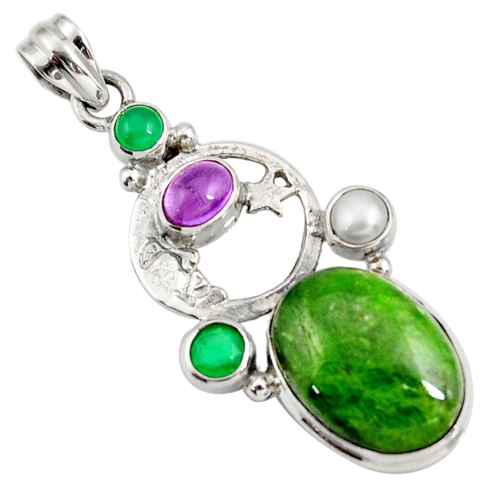 16.93cts natural green chrome diopside silver crescent moon star pendant d42545