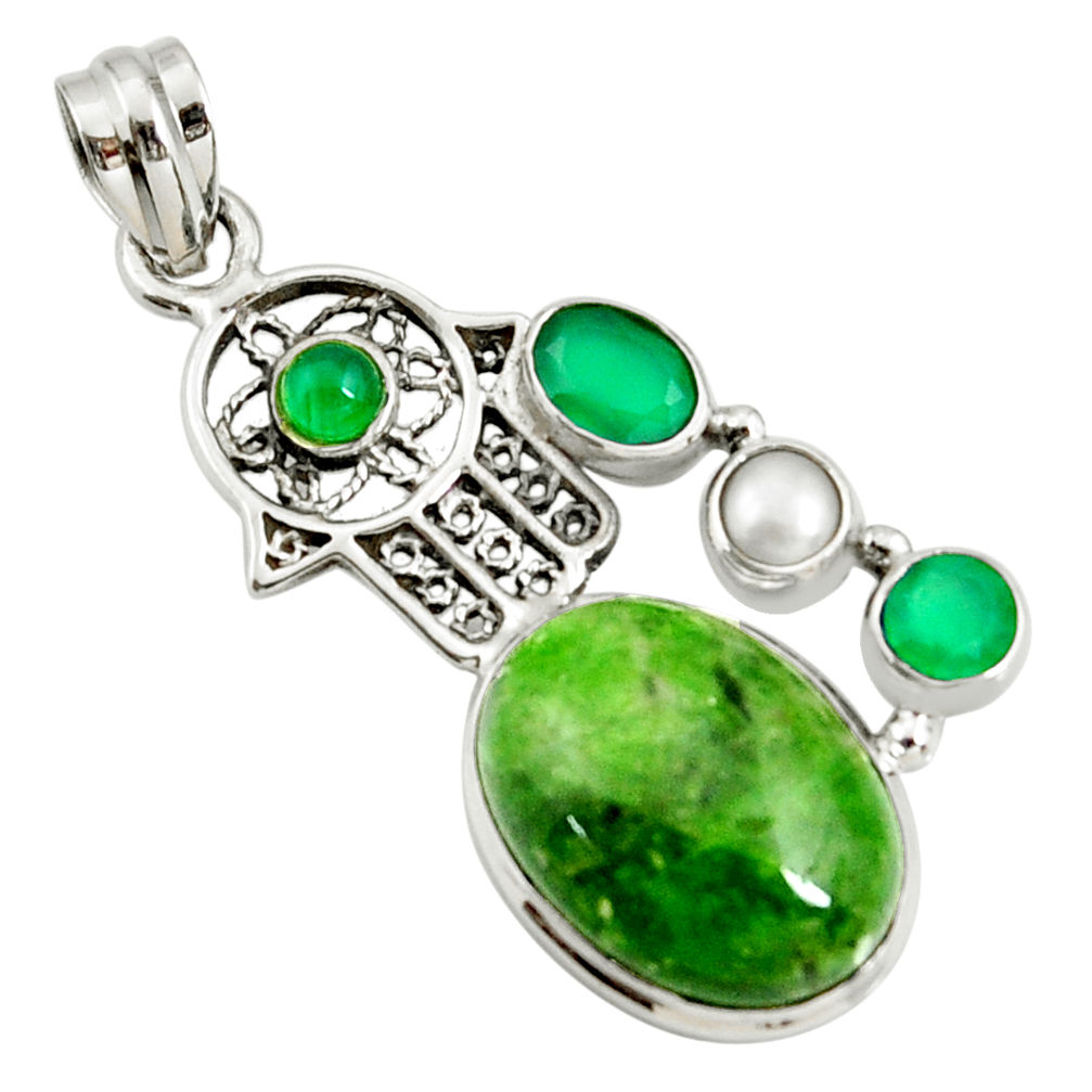 17.81cts natural green chrome diopside silver hand of god hamsa pendant d42541