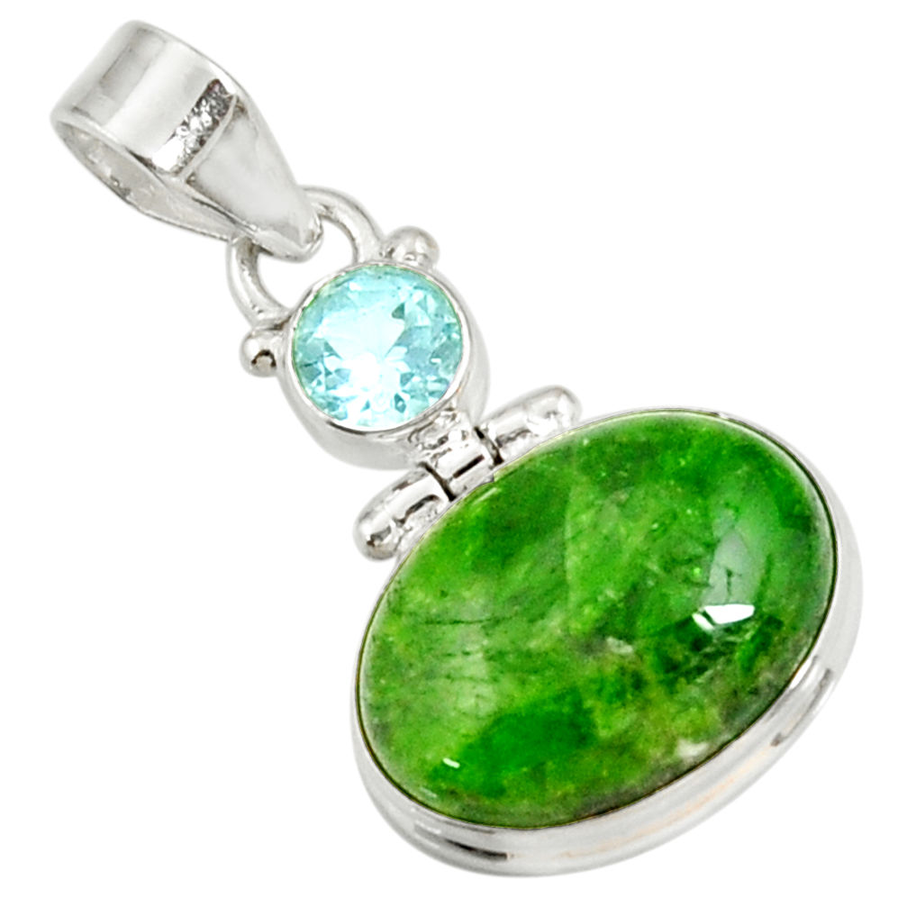 15.08cts natural green chrome diopside topaz 925 sterling silver pendant d42602