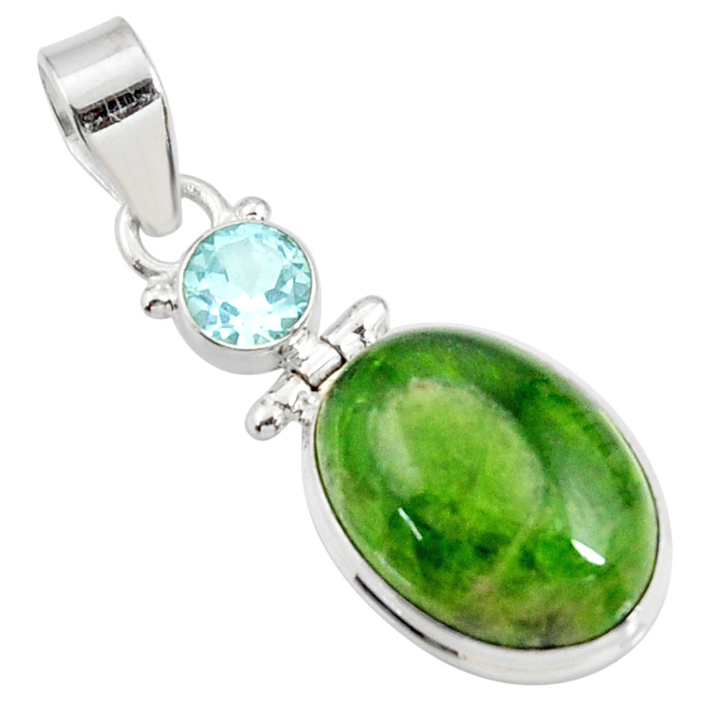 14.40cts natural green chrome diopside topaz 925 sterling silver pendant d42607