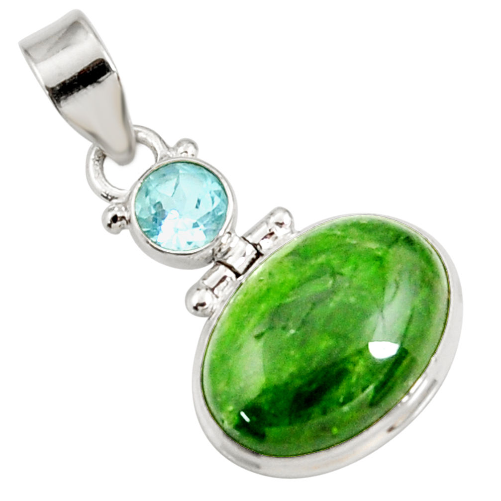 14.72cts natural green chrome diopside topaz 925 sterling silver pendant d42608