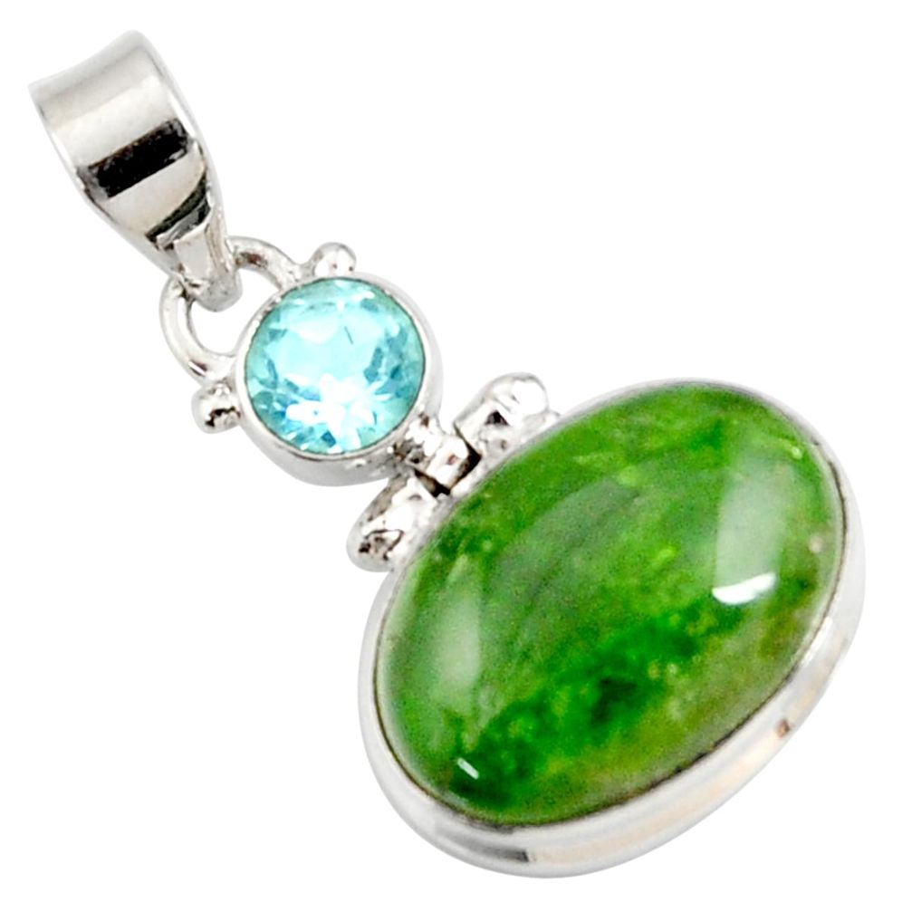 15.08cts natural green chrome diopside topaz 925 sterling silver pendant d42613