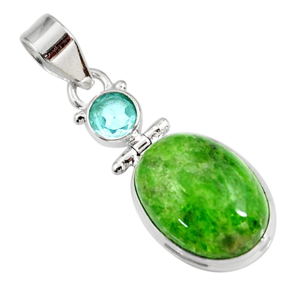 15.02cts natural green chrome diopside topaz 925 sterling silver pendant d42615